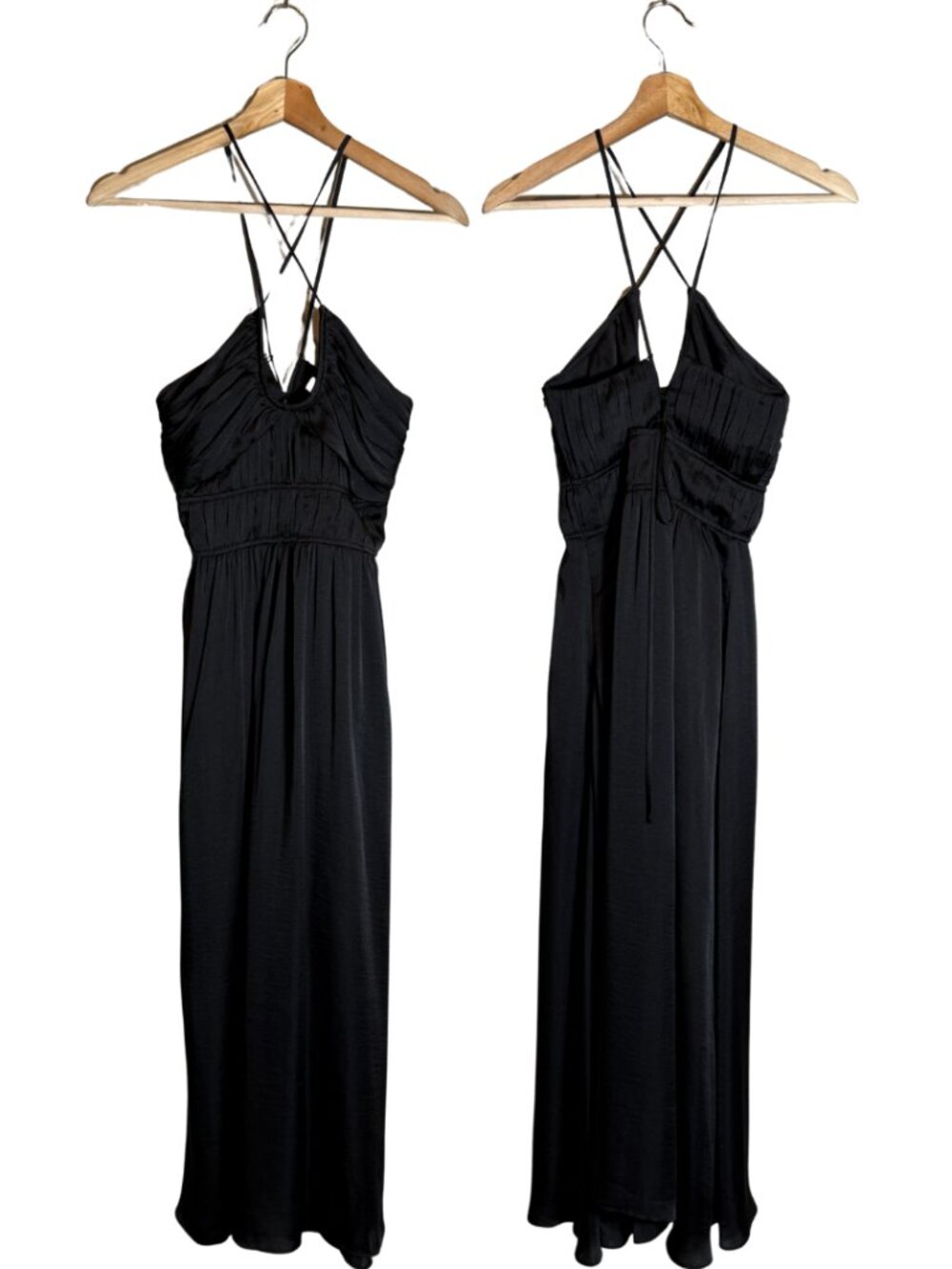 Boden Ruched Bust Satin Maxi Dress Women's 4P Petite Black Formal Cocktail Party - Picture 4 of 16